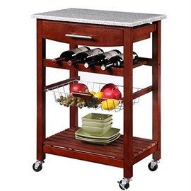 Riverbay Furniture Granite Top Kitchen Cart in Wenge