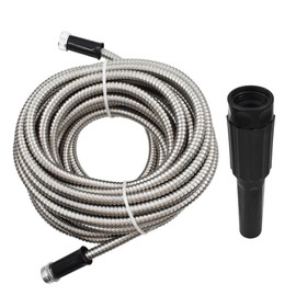 findmall 25 Ft Garden Hose with Nozzle, 304 Stainless Steel Metal Water Hose 25 Ft Long, Non Expandable Flexible Rust Proof Lightweight Heavy Duty, Kink-Free, Easy to Coil