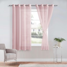 DWCN Blush Pink Sheer Curtains with Tiebacks Semi Transparent Voile Grommet Curtains Elegant Window Curtains for Bedroom and Living Room,2 Panels,W52 x L63