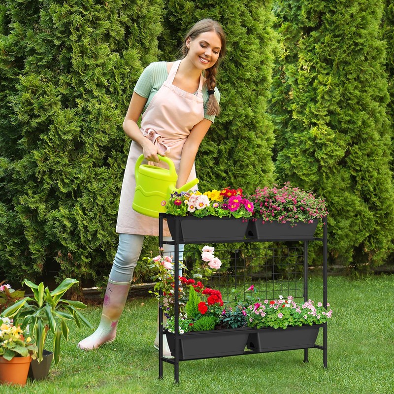 OYEAL Raised Garden Bed with Legs & Trellis, 32" Tall