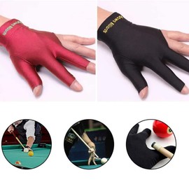 POFET 4Pps Man Woman Elastic Lycra Left Hand 3 Fingers Billiard Cue Glove for Shooters Carom Pool Snooker Cue Sport (Red Blue Black Gray)