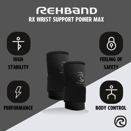 Rehband RX Wrist Support Power Max, 3-in-1 Neoprene Sleeve + Wrap for Strength Training, Protects during Kettlebell Training, stabilizes wrist, forearm protection, Colour:Carbon/Black, Size:Large