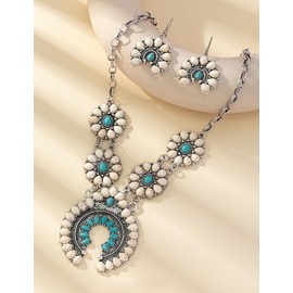 TOPACC Western Jewelry for Women White Turquoise Cowgirl Necklace with Boho Earings Set