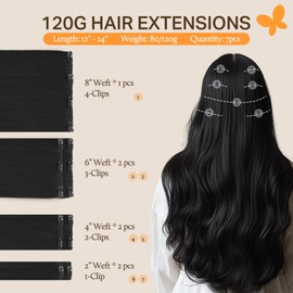 DOORES Hair Extensions Clip in Human Hair Jet Black 18 Inch 7pcs 120g Clip in Real Human Hair Extensions Natural Straight Remy Hair Extensions