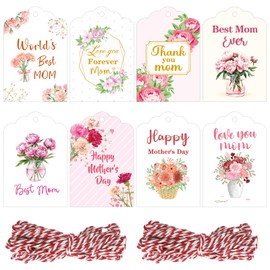 80 Pieces Mothers Day Tags, Happy Mothers Day Tags with String, Floral Thank You Mom Best Mom Ever Gift Tag for DIY Craft Mother’s Day Gift Wrapping Party Decoration (Mix)