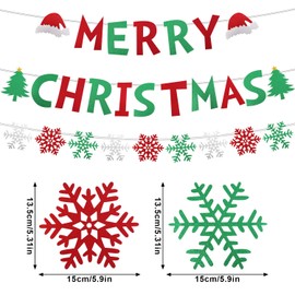 Merry Christmas Banner, Hanging Christmas Party Bunting Glitter Merry Xmas Decoration Garland Sign for Home Office School Party Fireplace Farmhouse Housewarming Gift Party Favors (Red & Green)