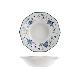 H&H Rose Blue Set of 6 Earthware Decorated Soup Plates, 20 cm