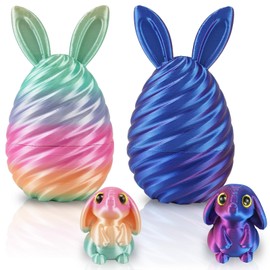 Easter Basket Stuffers Essentials - 2 PCS 3D Printed Bunny Egg Set with Mini Cute Rabbit Inside, Surprise 3D Printed Toys, Home Office Desk Decor, Easter Decorations Gifts for Teen