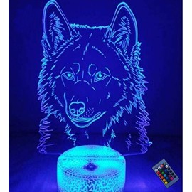 Optical Illusion 3D Wolf Night Light 16 Colors Changing USB Power Remote Control Touch Switch Decor Lamp LED Table Desk Lamp