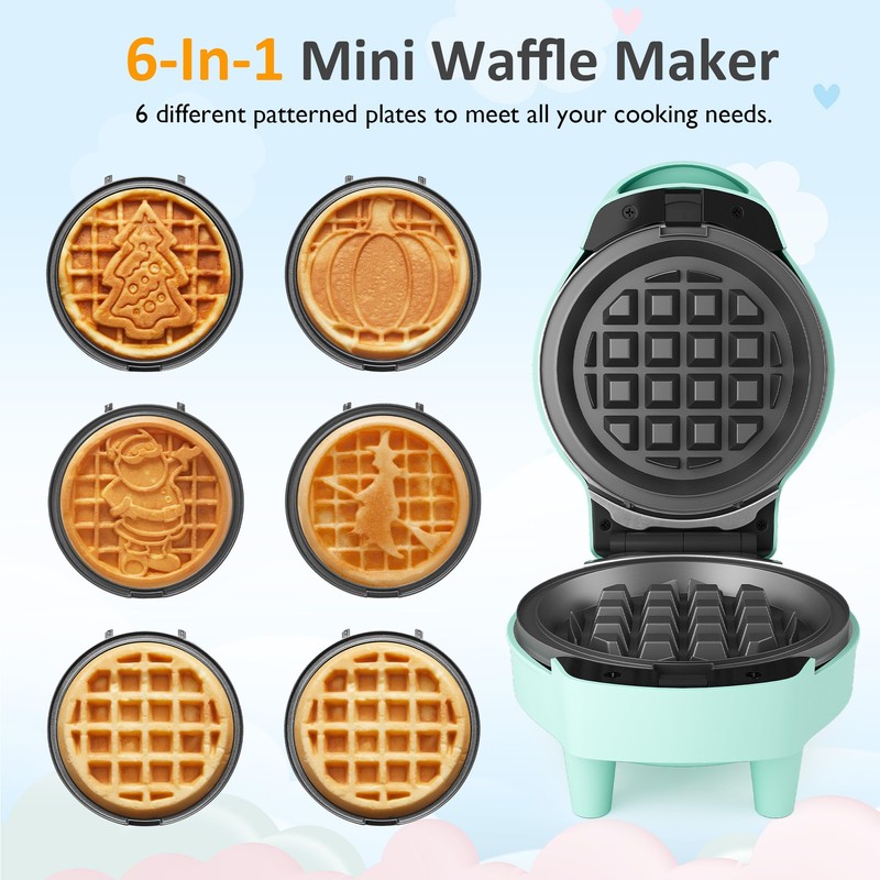 SUNVIVIPRO 6 in 1 Mini Waffle Maker: 4” Waffle Iron