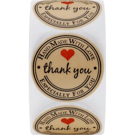 500PCS Hand Made with Love Stickers,1.5 Inch Large Round Thank You Baking Stickers Canning Bottler Labels for Baked Goods Packaging Jam, Jelly Jar,Mason Jars,Cookie Bags Supplies (Brown Handmade)