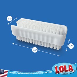 LOLA Products Hand & Nail Brush, 2 Sided - Soft & Stiff, long-Lasting, Comfortable No-Slip Grip, Cleans Hands & Fingernails, White- 3 Pack
