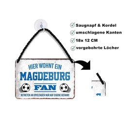 schilderkreis24 Tin Sign Funny Saying Decorative Item Sport Club Gift Idea Men Club Football (Hier Lives A Magdeburg Fan 18 x 12 cm)