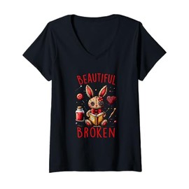 Womens Beautifully Broken Voodoo Doll - Resilience Gothic Art V-Neck T-Shirt