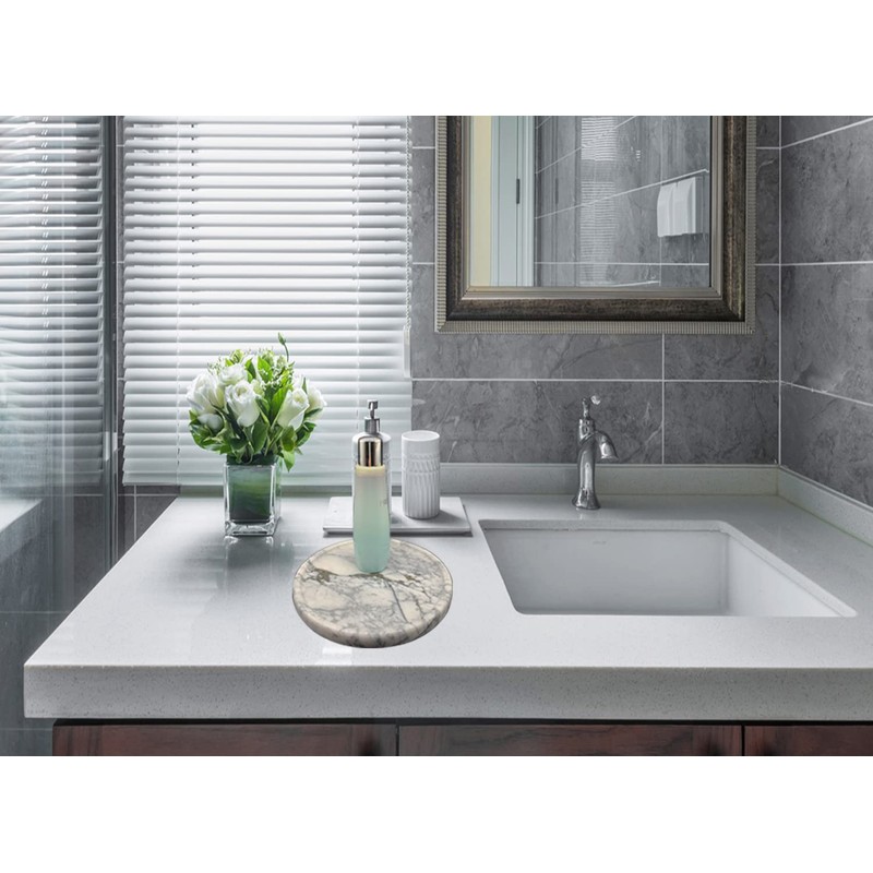 Natural Marble Tray, Round Marble Decorative Tray for Counter, Jewelry,