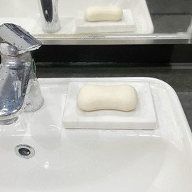 StonePlus Natural Smooth Real Marble Soap Dish/Facial Sponge Holder/Bathroom Makeup Sponge Tray with Draining Hole (Volakas White)