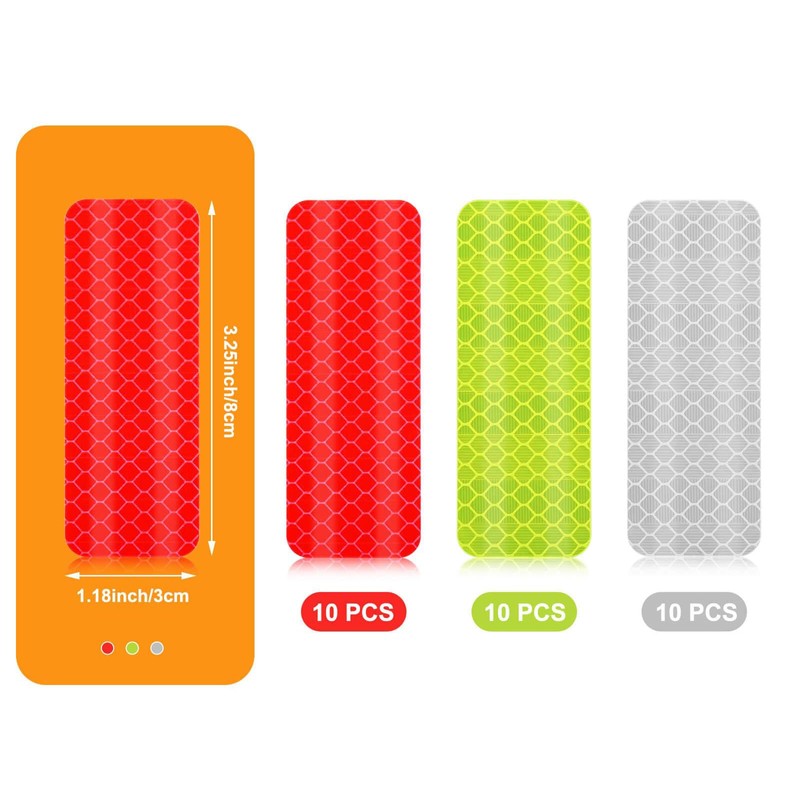 Cluoling Reflective Stickers, Pack of 30, 3 Colors (Red +