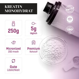 Creatine Monohydrate Powder 250 g | Creatine Monohydrate | Creatine Powder | Ceratin Pullver | Fineness: 200 Mesh | For Active People and Athletes | 50 Servings