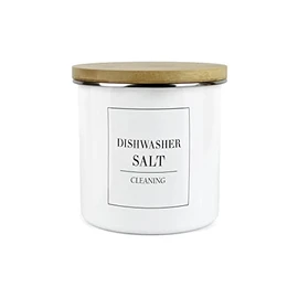Purely Home Minimalist Range Dishwasher Salt Storage Canister - White Metal Enamel Kitchen and Bathroom Storage Container