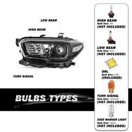 SOCKIR Headlight Assembly Fit for 2016-2022 Toyota Tacoma w/LED DRL, 2016 2017 2018 2019 2020 2021 2022 For Toyota Tacoma Headlights Driver and Passenger Side