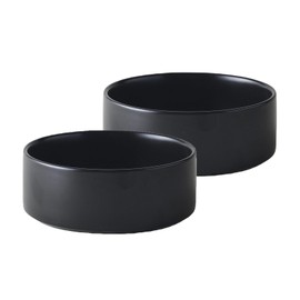 Welloyed Ceramic Set of 2 Dog and Cat Bowls - Classic Food & Water Bowl for Kitty, Cats and Toy Breed Dogs, Weighted Dog Dishes, Food Grade Pet Bowl, Dishwasher & Microwave Safe (5.1'', 2*16OZ, Black)