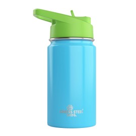 Kids Water Bottle - 350ml, Blue | Leak Proof with Straw & Handle | 12 Cold | Insulated, Double Wall Stainless Steel | Easy Sip Toddler Cup | Child's Flask | Eco Friendly