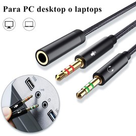 Divisor Audifonos y Microfono Cable Audio 2 en 1, Adaptador para Dos Auriculares, Adaptador Mic y Audio, 3.5mm 2 Macho a Hembra Splitter Jack Cable Auxiliar para Auriculares, Ordenador, Microfóno,50CM