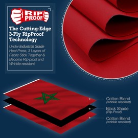 Anley Rip-Proof Double Sided 3-Ply Morocco Flag 3x5 Foot - Vivid Color, Canvas Header and Wrinkle Resistant - The Strongest, Longest Lasting Moroccan National Flags 3 X 5 Ft