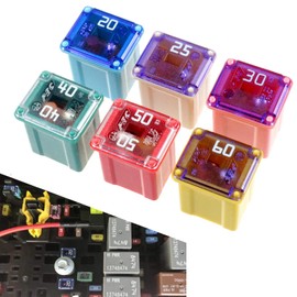 Jewkot 6 PCS Automotive Fuse Tall Box Shaped Combination Kit, 20A 25A 30A 40A 50A 60A Multiple Specifications Color Coded Fuses, Plug-in Type Fuse Set, Universal for Most Cars Trucks (Multicolored)