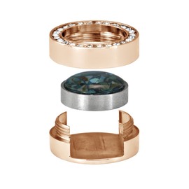 Quiges Stainless Steel Interchangeable Bracelet Mini Coin Holder Setting Rose Gold with Zirconia for Bracelet, Stainless Steel, Cubic Zirconia