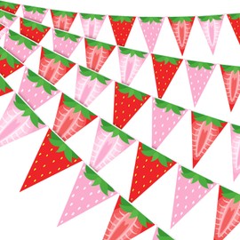 Gersoniel 5 Pieces Strawberry Party Decorations Strawberry Pennant Banners Pre-Strung Paper Triangle Flags Red Berry Themed First Birthday Decor for Baby Shower Wedding Party Favors Supplies(Berry)