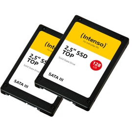 Intenso 2.5 Inch SSD SATA III Top Double Pack (2 × 128 GB) - Fast, Shockproof SSD for PC & Notebook, Up to 550 MB/s Read, 500 MB/s Write, Pack of 2, Black