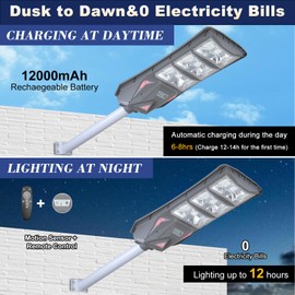 iodoo 10000LM Solar Street Light Aluminium Outdoor Light, Motion Sensor Waterproof Solar Power Wall Patio Flag Lights for Garden Yard Garage with Remote (1000W)