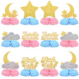 Weekgrat 12 Pack Twinkle Twinkle Little Star Party Honeycomb Centerpieces, Starry Birthday Baby Shower Table Toppers, Cute Star Moon Cloud Gender Reveal Decorations