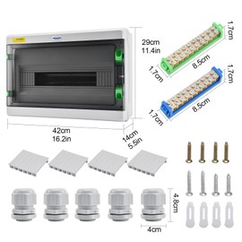 Mollom 18 Way HA Series Power Distribution Box with Bus Bars and Din Rail for Miniature Circuit Breaker MCB,Waterproof IP66,Solar Power Distribution Panel for Indoor and Outdoor Use