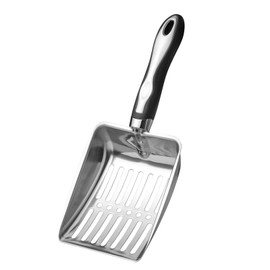 Cat Litter Scoop，Stainless Steel Scooper，Long Handle，Easy to Clean (Black)