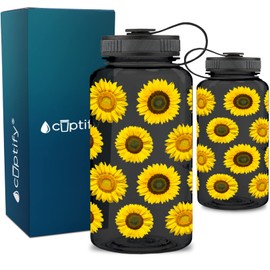 Cuptify Sunflowers Galore on 34 oz Black Gloss Wide Mouth Water Bottle Birthday Gift for Women, Her, Sister, Best Friend