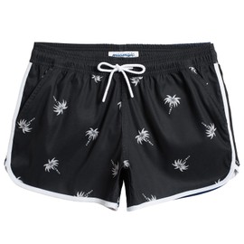 MaaMgic Swim Shorts Women Quick Dry Beach Board Shorts for Women Bathing Suit,Palm Black,Medium