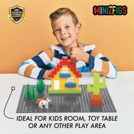 Minizfigs Classic Baseplate Compatible w/ Major Brands | 10" x 10" | 6 PCS 32x32 - Light Gray