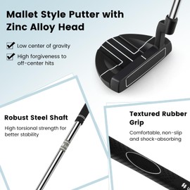 ULTIMATE Golf Club Putter, 35 Inch Right Handed Golf Putter with Zinc Alloy Head, Steel Shaft, Rubber Grip & Head Cover, Mallet Style Putter with Alignment Aid for Men & Women