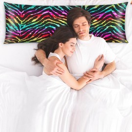 Rainbow Zebra Body Pillow Covers Decorative Soft Bedding Satin Pillowcase with Zipper Closure Cooling Breathable Long Pillow Case-21"x 54"