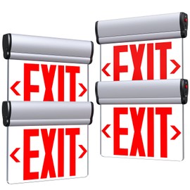 SASELUX Led Edge-Lit Exit Sign ,Brushed Aluminum Housing Single-Sided Clear Rotating Acrylic Panel,Hardwired Emergency Exit Signs with Battery Backup, 120V-347VAC,Red Led Emergency Exit Light for Business , UL Listed,Top/Side/Wall Mount(4 Pack)