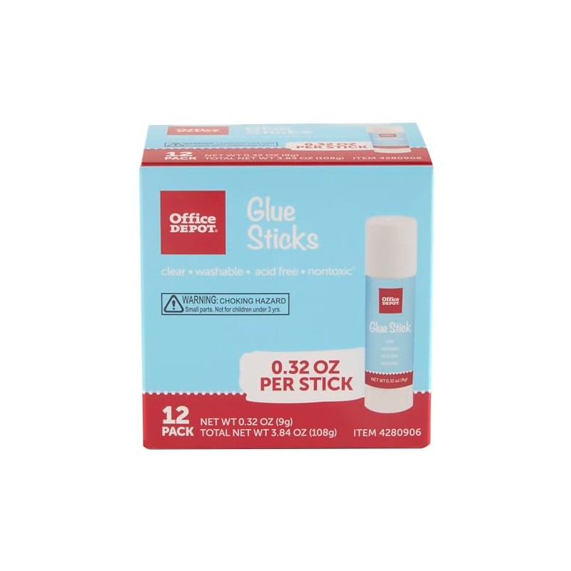 Office Depot Brand Glue Sticks, 0.32 Oz, Clear, Pack Of
