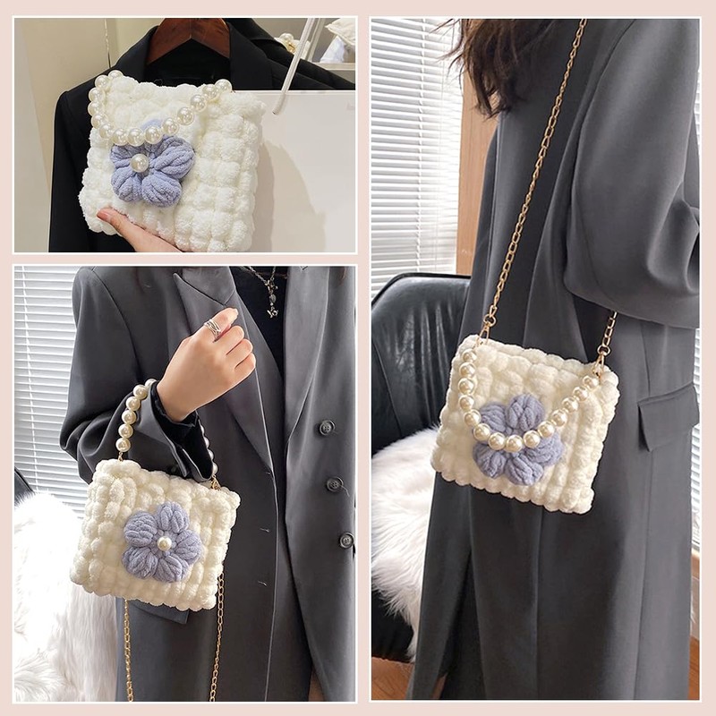 WADORN DIY Crochet Handbag Making Kit, Hand-Knit Woven Tote Bag