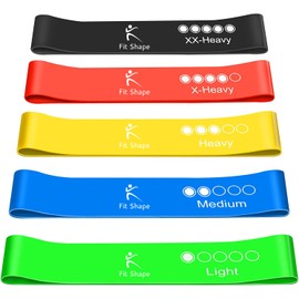 Fit Shape Fitness Bands Set of 5 Elastic Latex Fitness Bands for Crossfit, Yoga and Pilates