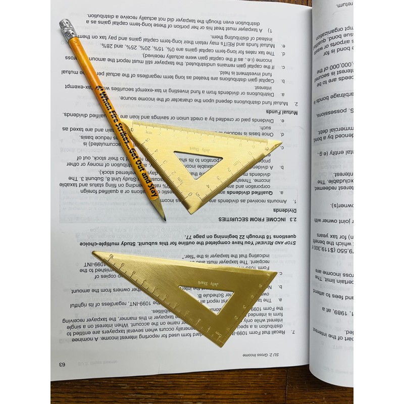 Golden Brass Ruler Stationery Set - Durable Brass Ruler (Isosceles