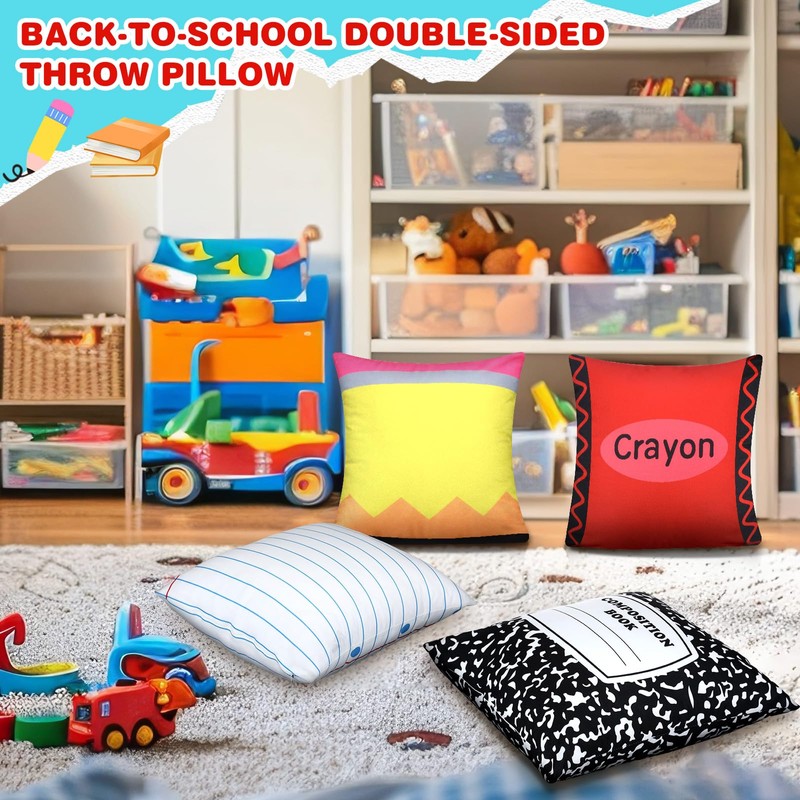 Booson 4 Pcs Back to School Composition Book Throw Pillow