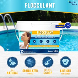 Puerto Verde • Natural Superflock 25 Treatments Flocculant for Small Pools & Spas Turbidity Eliminator for Crystal Clear Water Safe Granule Size Application European Product
