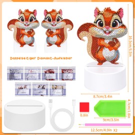 Zoyomax Diamond Painting Night Light, Gifts for Girls 5 6 7 8 9 10 Years, 3D Creative Diamond Painting Lamp Squirrel, Christmas Toy Gift for Children from 6-12 Years