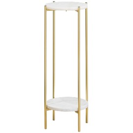 ALPOME Gold Plant Stand Indoor Tall - 2 Tier White Marble Top Side Table, 29.5 Inch Modern Round Metal End Table for Living Room Corner, Small Bedside Tables for Entryway & Bedroom (11x11, Gold)